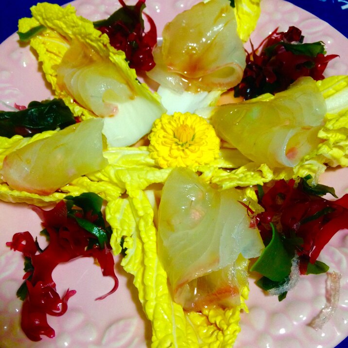 おつまみに★鯛のお刺身パックで作る白菜味ぽんサラダ